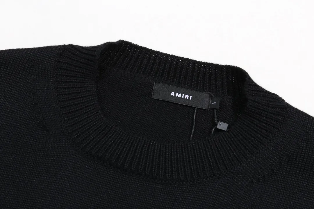 P280 AMIRI New Letter Logo Jacquard Tassel Destroyed Hole Sweater Color: White Black Size: S M L XL XXL