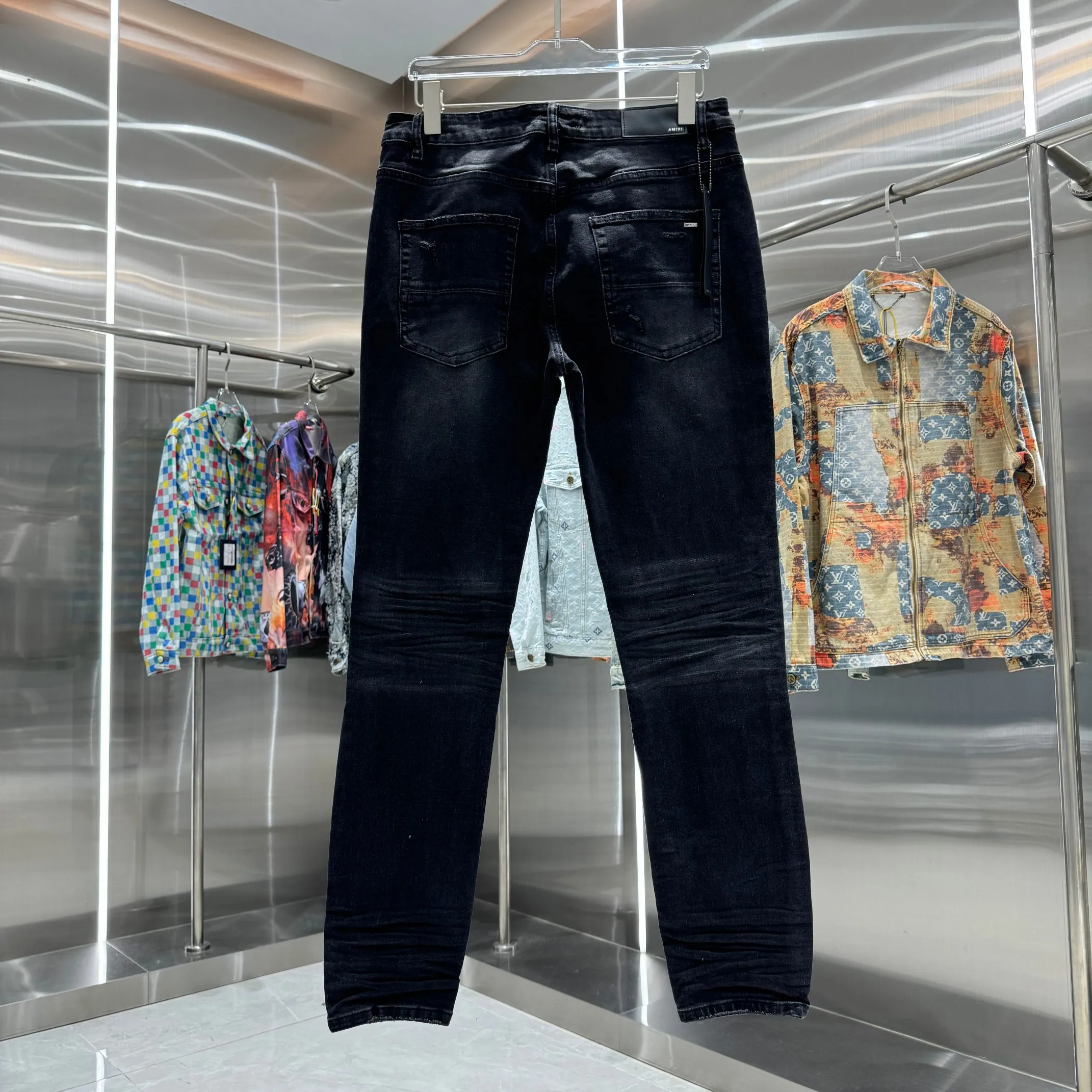 P290 Amiri ripped craft street fashion slim fit stretch jeans Color Black Size 30 32 34 36 38