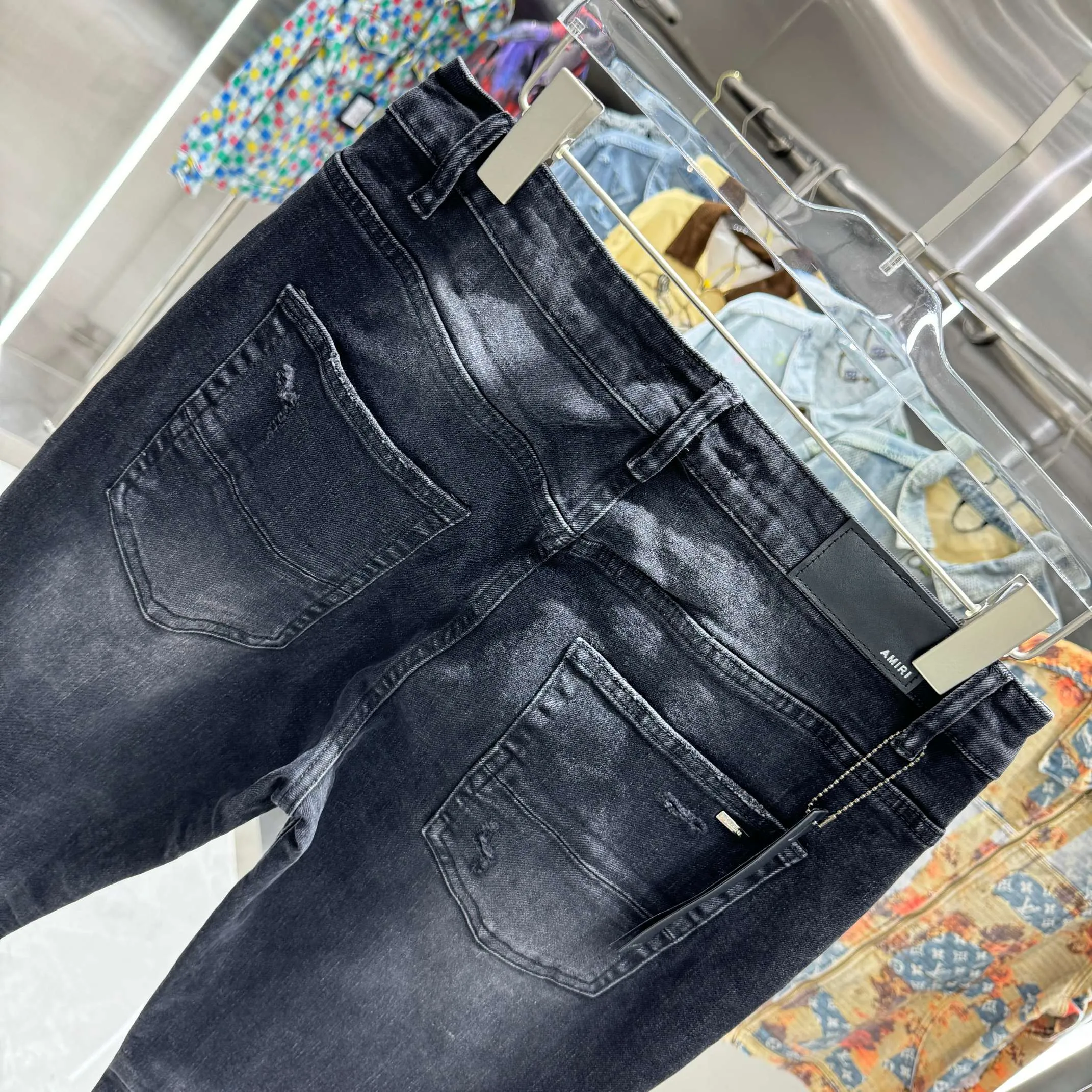 P290 Amiri ripped craft street fashion slim fit stretch jeans Color Black Size 30 32 34 36 38
