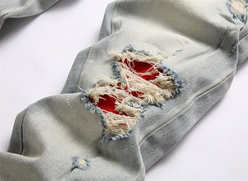 #M07 P168💰 AMIRI patch embroidery jeans trousers AMIRI high street basic ripped tight elastic jeans trousers amiri brand jeans break the production process and cutting of the original jeans, the fabrics are softer and more comfortable Hand-sewn collar label Customized logo buttons Genuine leather tag Color: Picture color Size: 30-32-34-36