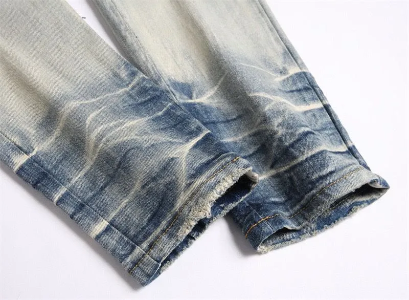 #M07 P168💰 AMIRI patch embroidery jeans trousers AMIRI high street basic ripped tight elastic jeans trousers amiri brand jeans break the production process and cutting of the original jeans, the fabrics are softer and more comfortable Hand-sewn collar label Customized logo buttons Genuine leather tag Color: Picture color Size: 30-32-34-36