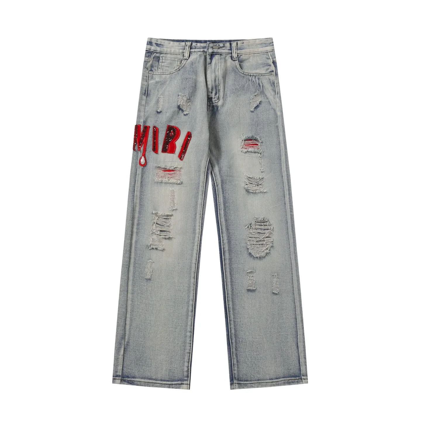 P236 Actual photo [High quality] Code: B07 Color: Picture color Size: S to XXXL AMIRI patch embroidery jeans trousers AMIRI high street basic ripped loose casual versatile jeans trousers amiri brand jeans break the production process and cutting of the original jeans, the fabrics are softer and more comfortable Hand-sewn collar label Customized logo buttons Genuine leather tag Color: Picture color Size Pants length Waist Hips Unit cm S 98 68 100 M 99 72 104 L 100 76 108 XL 101 80 112 XXL 102 84 116 XXXL 103 88 120