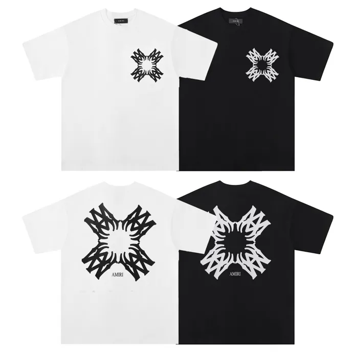 Style number: 717 P114 Fabric: 260g double yarn AMIRI 2025 spring and summer new logo round neck T-shirt high street unisex loose classic letter short sleeves Color: black. White Size: S M L XL