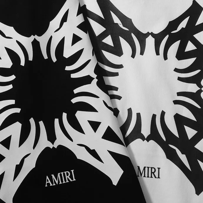 Style number: 717 P114 Fabric: 260g double yarn AMIRI 2025 spring and summer new logo round neck T-shirt high street unisex loose classic letter short sleeves Color: black. White Size: S M L XL