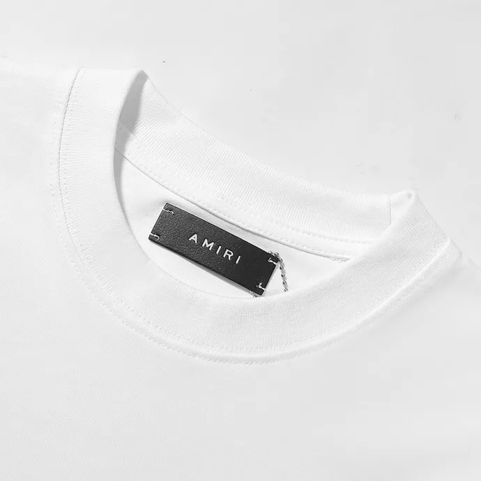 Style number: 717 P114 Fabric: 260g double yarn AMIRI 2025 spring and summer new logo round neck T-shirt high street unisex loose classic letter short sleeves Color: black. White Size: S M L XL