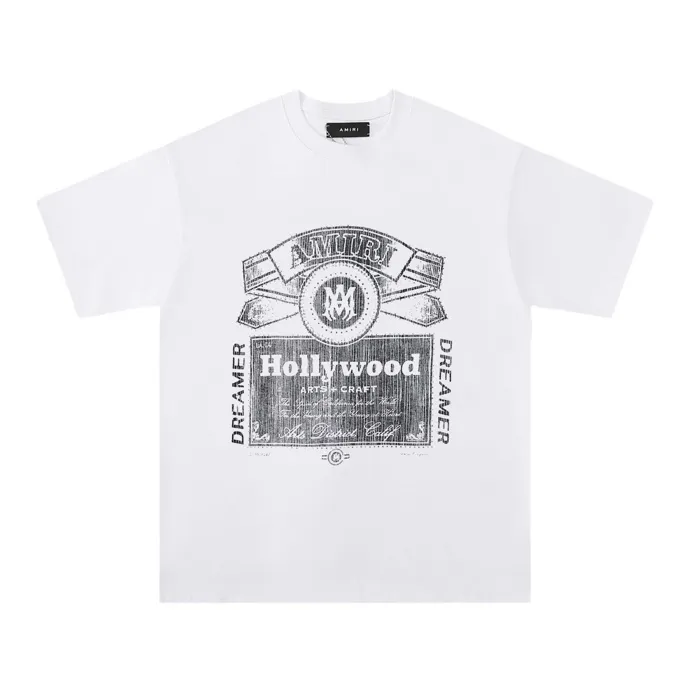 Style number: 726 P126 Fabric: 260g double yarn AMIRI 2025 spring and summer new logo round neck T-shirt high street men and women loose classic lettering silver short sleeves Color: black. White Size: S M L XL