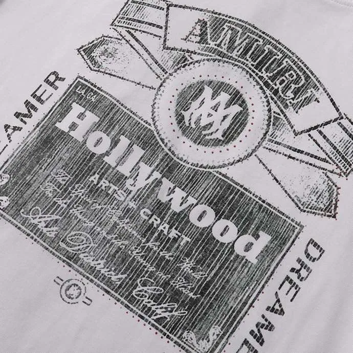 Style number: 726 P126 Fabric: 260g double yarn AMIRI 2025 spring and summer new logo round neck T-shirt high street men and women loose classic lettering silver short sleeves Color: black. White Size: S M L XL