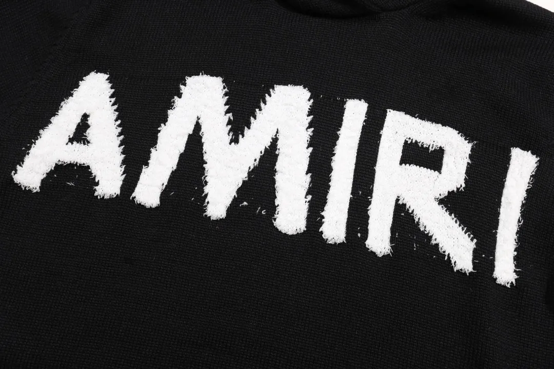 P300 AMIRI New Letter Logo Jacquard Tassel Destroyed Hole Hooded Sweater Color: White Black Size: S M L XL XXL