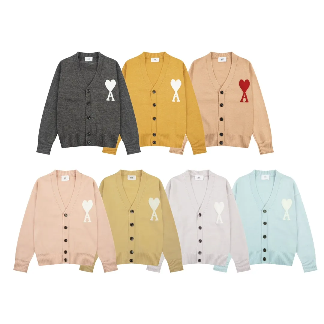 A8129# AMI Paris 2023 new autumn and winter big love alpaca blended soft and waxy knitted cardigan cloud sweater jacket Oversize version for men and women Color: blue yellow pink purple gray apricot mustard yellow off-white Size: S-XL