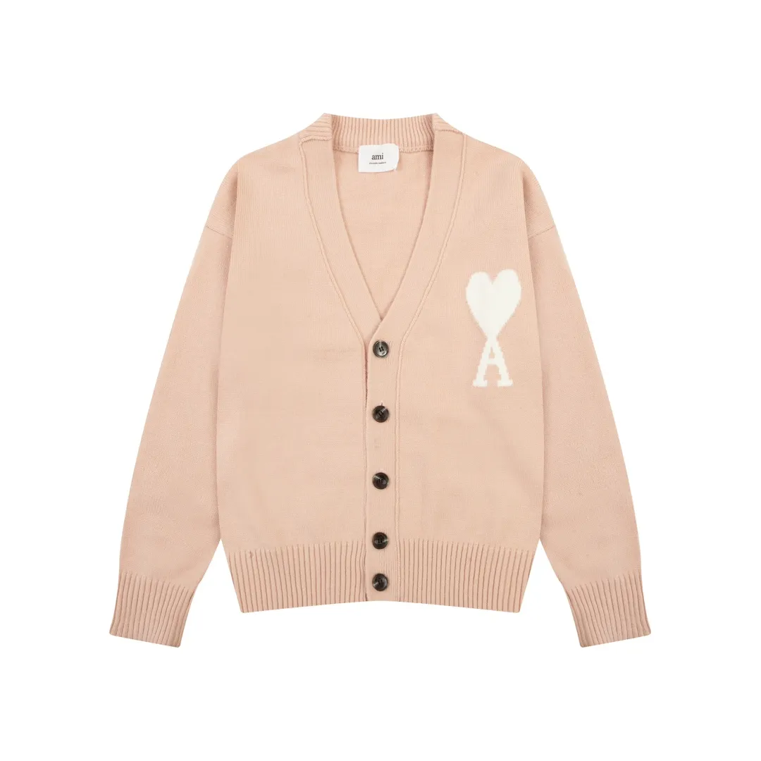A8129# AMI Paris 2023 new autumn and winter big love alpaca blended soft and waxy knitted cardigan cloud sweater jacket Oversize version for men and women Color: blue yellow pink purple gray apricot mustard yellow off-white Size: S-XL