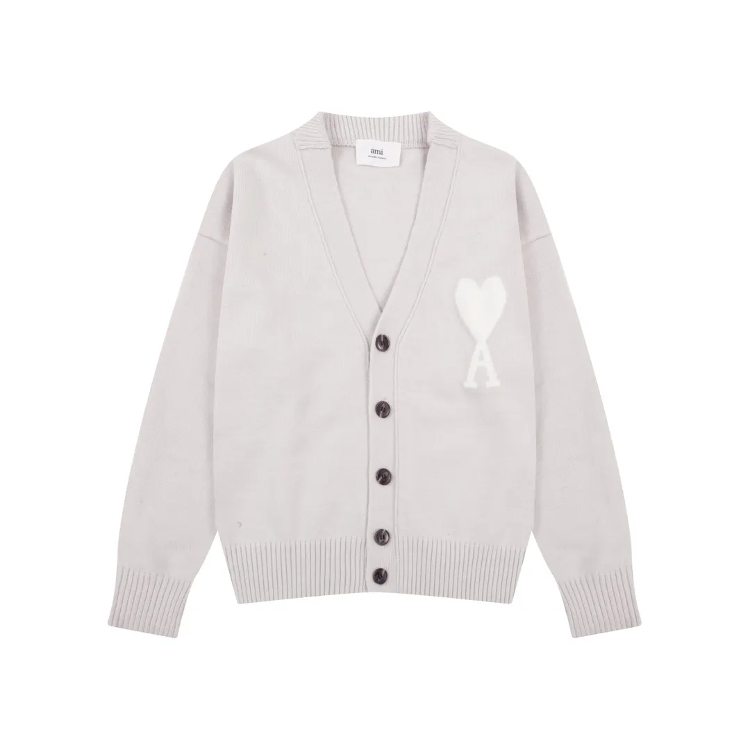 A8129# AMI Paris 2023 new autumn and winter big love alpaca blended soft and waxy knitted cardigan cloud sweater jacket Oversize version for men and women Color: blue yellow pink purple gray apricot mustard yellow off-white Size: S-XL