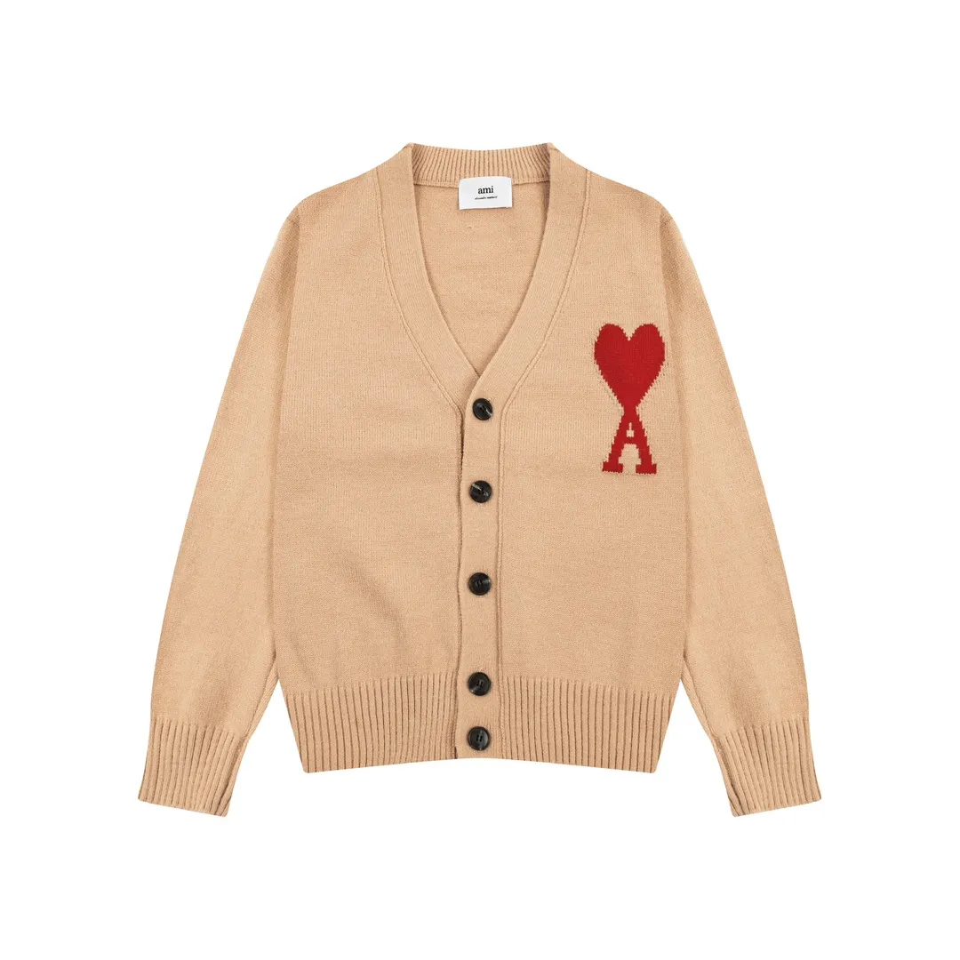 A8129# AMI Paris 2023 new autumn and winter big love alpaca blended soft and waxy knitted cardigan cloud sweater jacket Oversize version for men and women Color: blue yellow pink purple gray apricot mustard yellow off-white Size: S-XL
