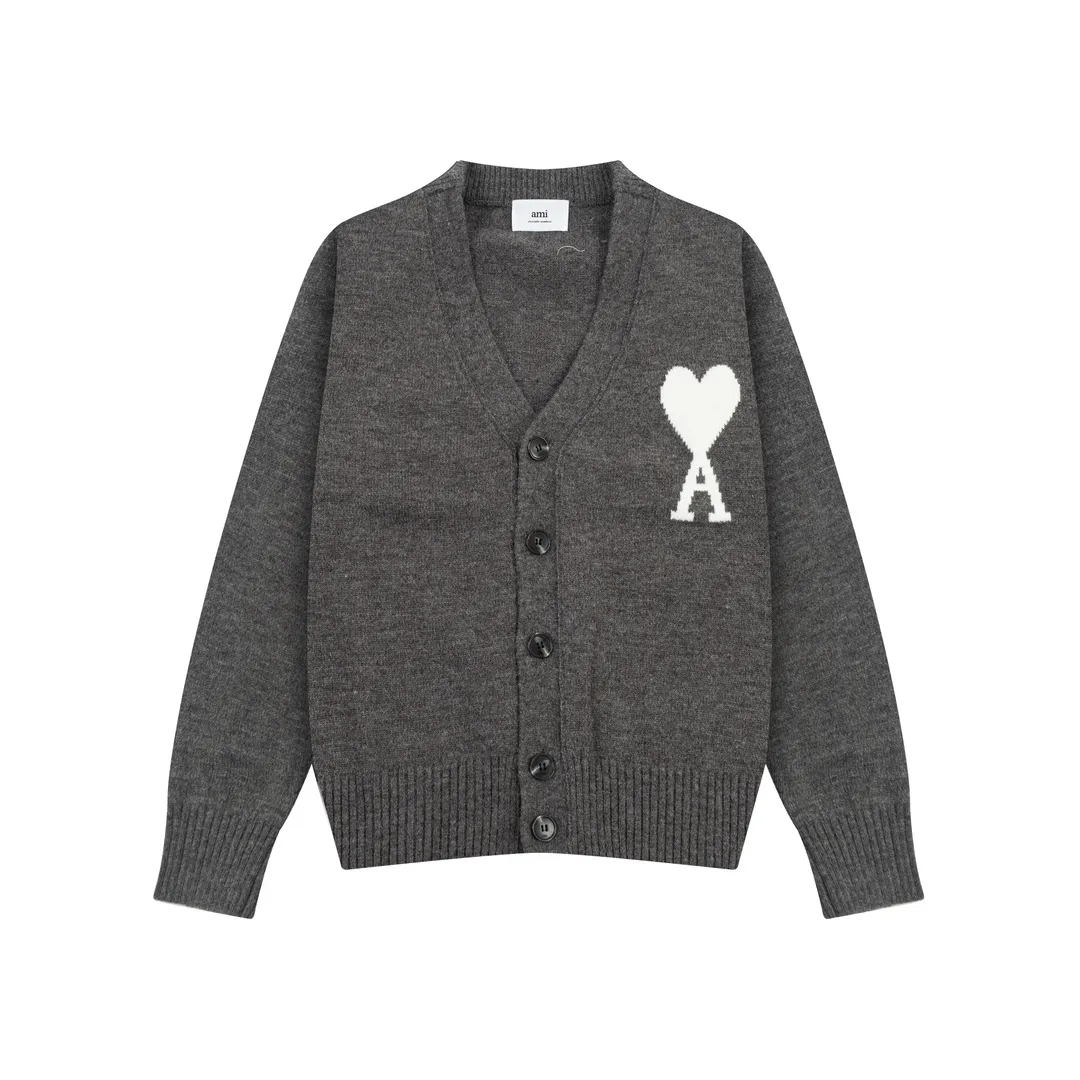 A8129# AMI Paris 2023 new autumn and winter big love alpaca blended soft and waxy knitted cardigan cloud sweater jacket Oversize version for men and women Color: blue yellow pink purple gray apricot mustard yellow off-white Size: S-XL