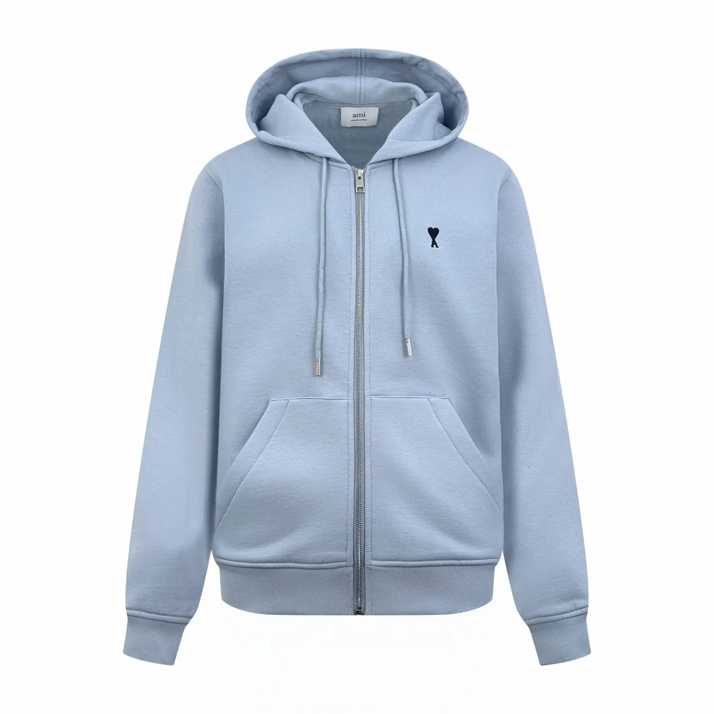 🅿️480 [Exclusive supply] Ami love embroidered hooded jacket (blue). Original purchase and development of 3,400 yuan. The fabric is made of customized mercerized cotton. It feels delicate and comfortable against the skin. It is based on matte gray. It comes with a soft light filter. The black silk thread dances on the chest with love embroidery. It is low-key and powerful. The French romantic code is engraved. It is the ultimate simplification of color. It also conveys the love and persistence of life. Use simplicity to control complexity, outline the silhouette with freedom, and use imported machine embroidery technology. Use advanced computer control systems and precision mechanical components to realize Ami love embroidery operations with high precision. The lines are smooth and delicate, and the fabrics have been washed. It has a better hand feel and texture. It is not easy to deform, not easy to shrink, not easy to fade, and maintains long-term beauty. Size:S-M-L-XL