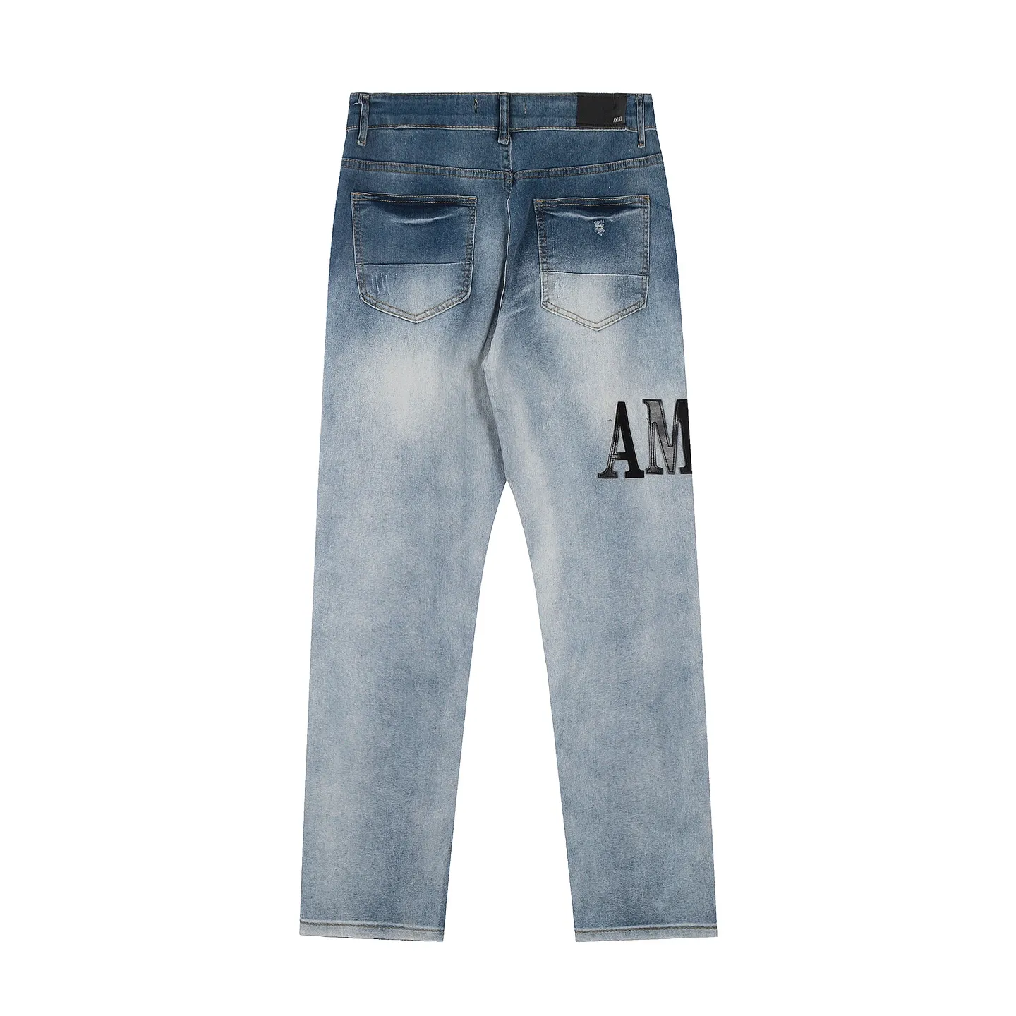 #M11 P168💰 AMIRI patch embroidery jeans trousers AMIRI high street basic ripped tight elastic jeans trousers amiri brand jeans break the production process and cutting of the original jeans, the fabrics are softer and more comfortable Hand-sewn collar label Customized logo buttons Genuine leather tag Color: Picture color Size: 30-32-34-36