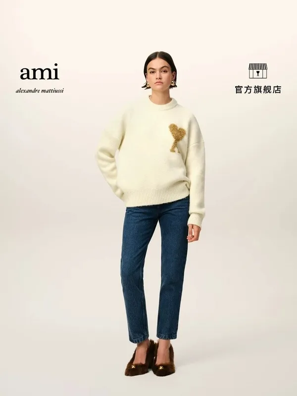 GW Ami Paris 2024 new autumn and winter knitted crew neck sweater SMLXL