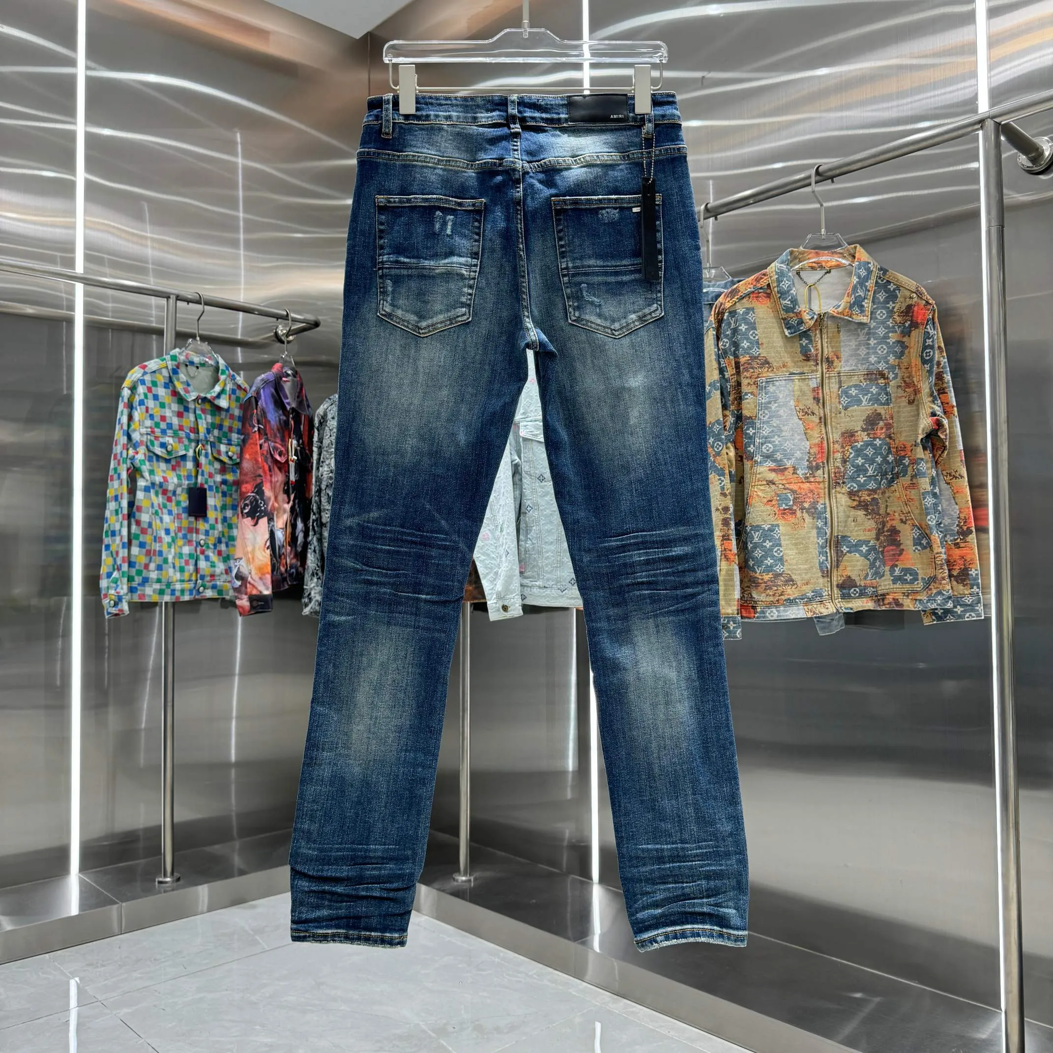 P280 Amiri ripped street fashion slim fit stretch jeans color blue size 30 32 34 36 38