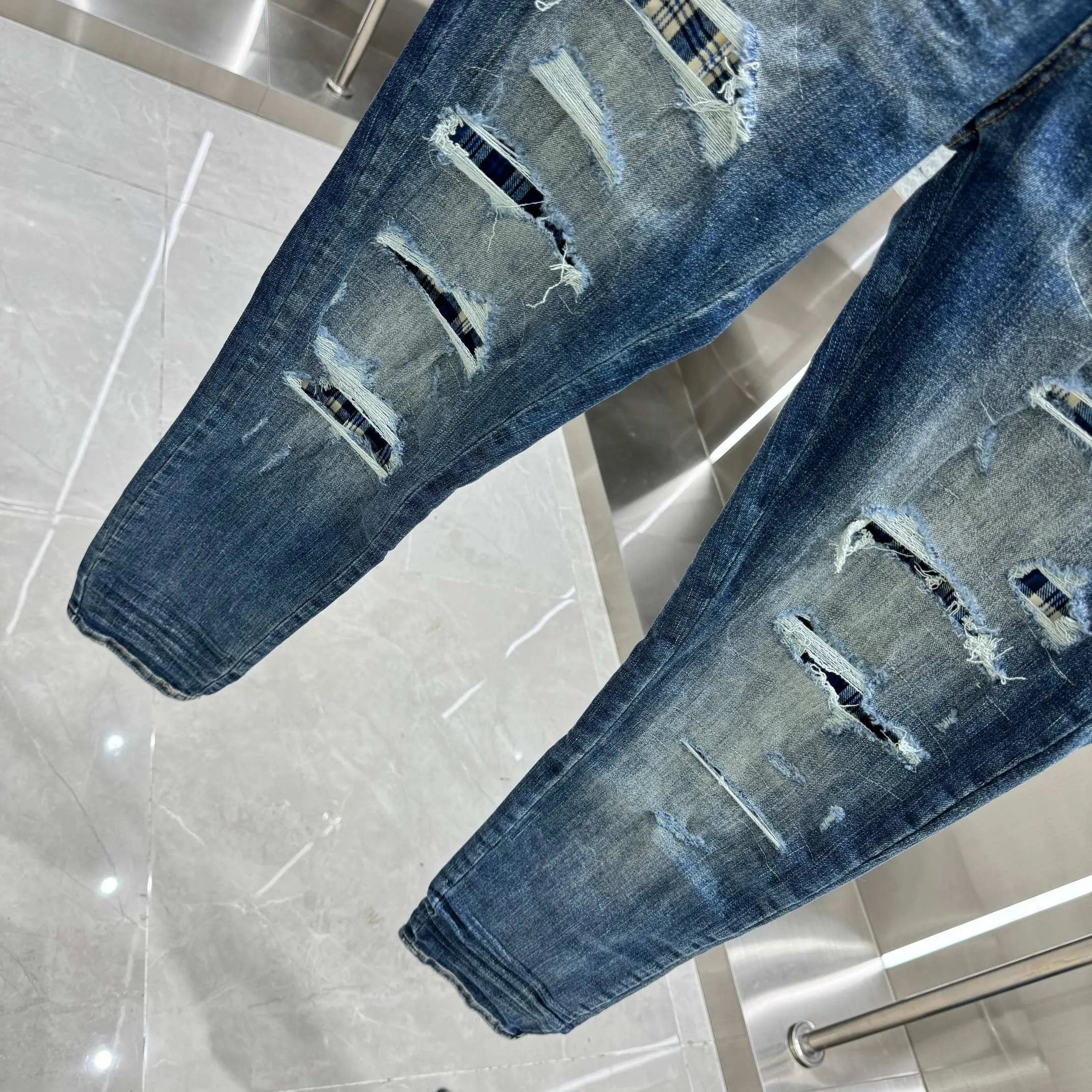 P280 Amiri ripped street fashion slim fit stretch jeans color blue size 30 32 34 36 38