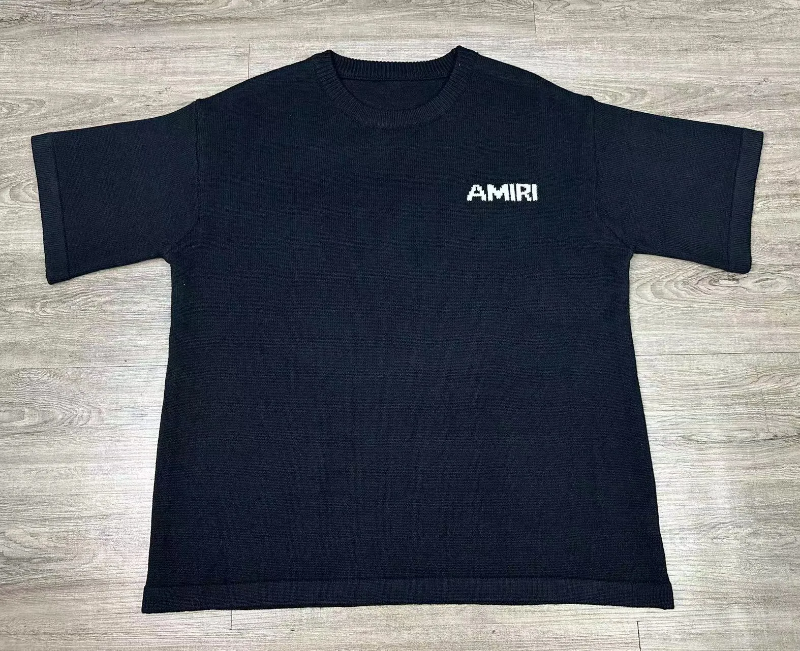 P190 🎉AMIRI new short-sleeved sweater, letter jacquard on the chest, exclusive large logo jacquard on the back, color: gray black number: S M L XL XXL