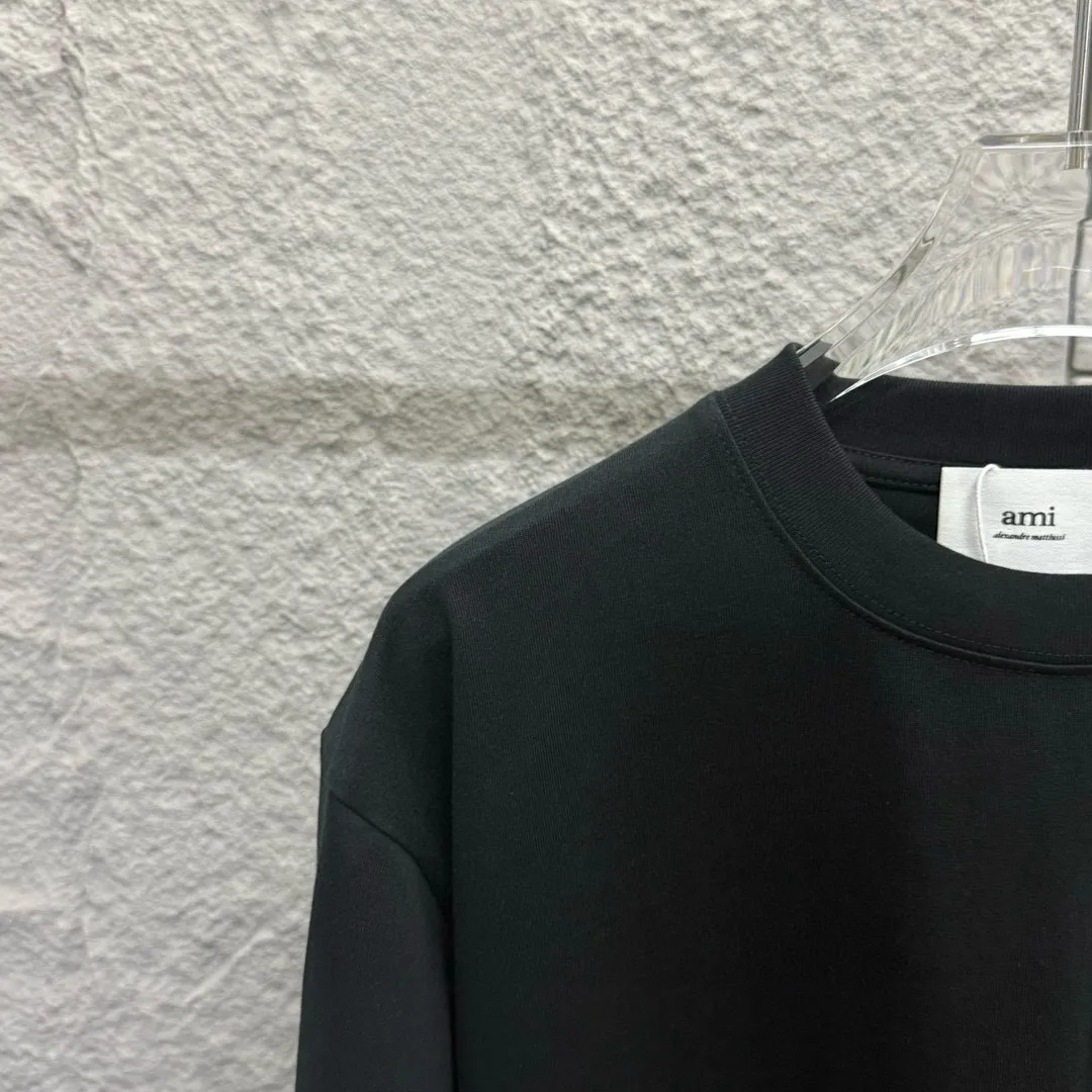🅿️180 Ami* 2025 spring and summer new style Embroidered red love Customized double yarn plain cotton fabric Short-sleeved T-shirt Uniform for men and women Color: black white light blue light pink Size: S (90-130 pounds) M (120-150 pounds) L (140-165 pounds) XL (160-180 pounds) XXL (180-210 pounds)