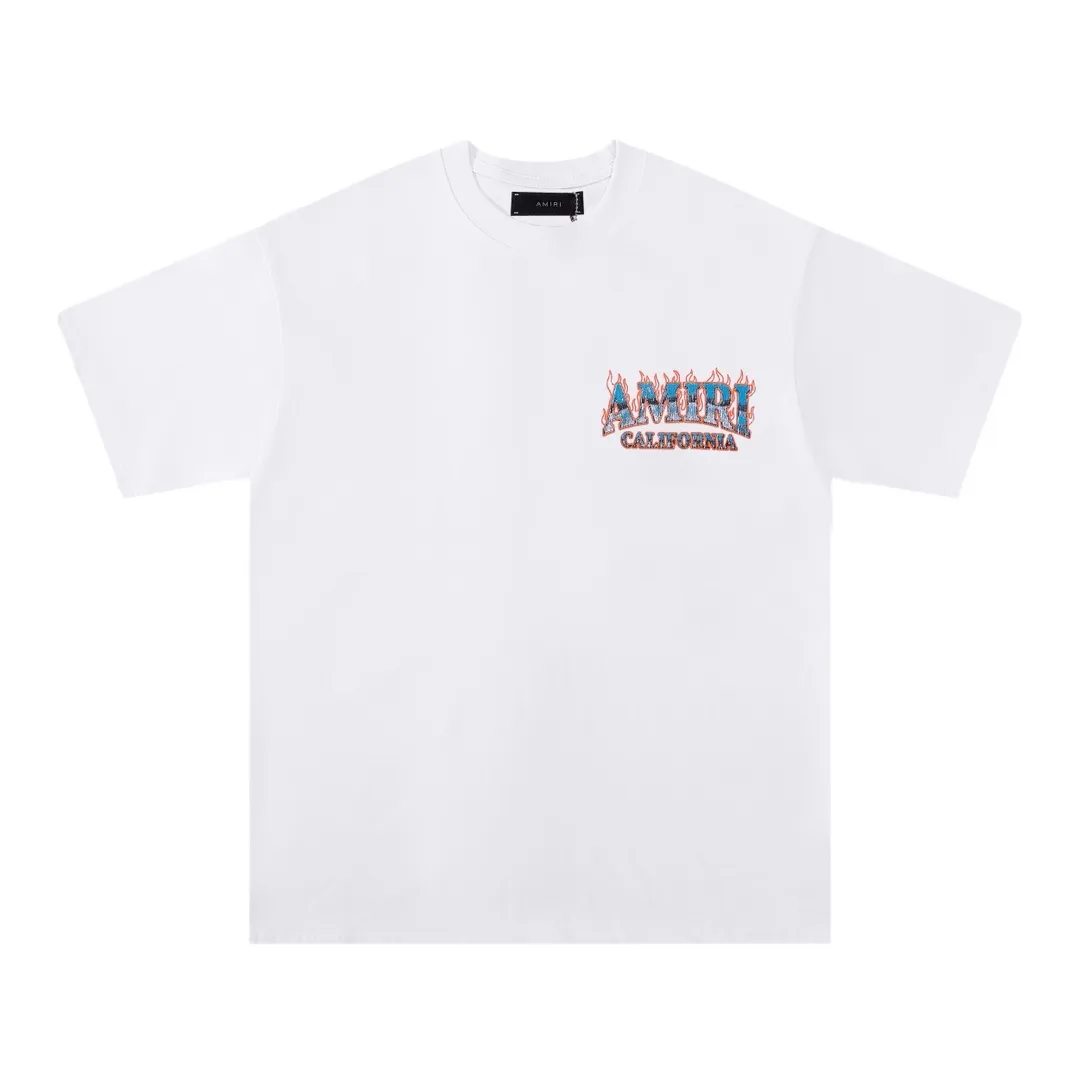 Style number: 750 P126 Fabric: 260g double yarn AMIRI 2025 spring and summer new logo round neck T-shirt high street men and women loose classic letter printed short sleeves Color: black. White Size: S M L XL