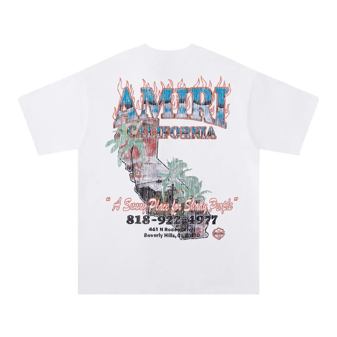 Style number: 750 P126 Fabric: 260g double yarn AMIRI 2025 spring and summer new logo round neck T-shirt high street men and women loose classic letter printed short sleeves Color: black. White Size: S M L XL