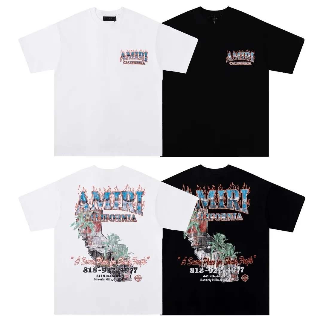 Style number: 750 P126 Fabric: 260g double yarn AMIRI 2025 spring and summer new logo round neck T-shirt high street men and women loose classic letter printed short sleeves Color: black. White Size: S M L XL