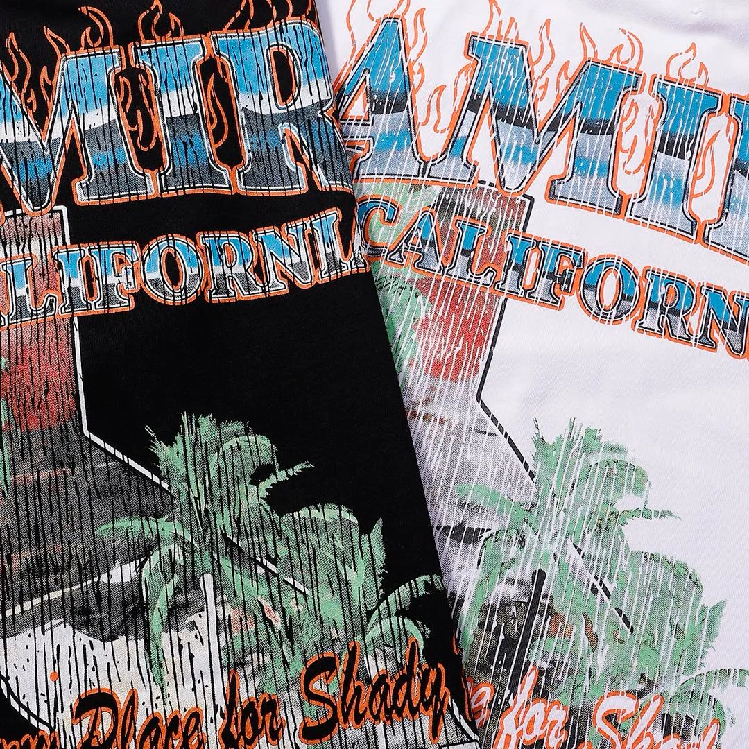 Style number: 750 P126 Fabric: 260g double yarn AMIRI 2025 spring and summer new logo round neck T-shirt high street men and women loose classic letter printed short sleeves Color: black. White Size: S M L XL