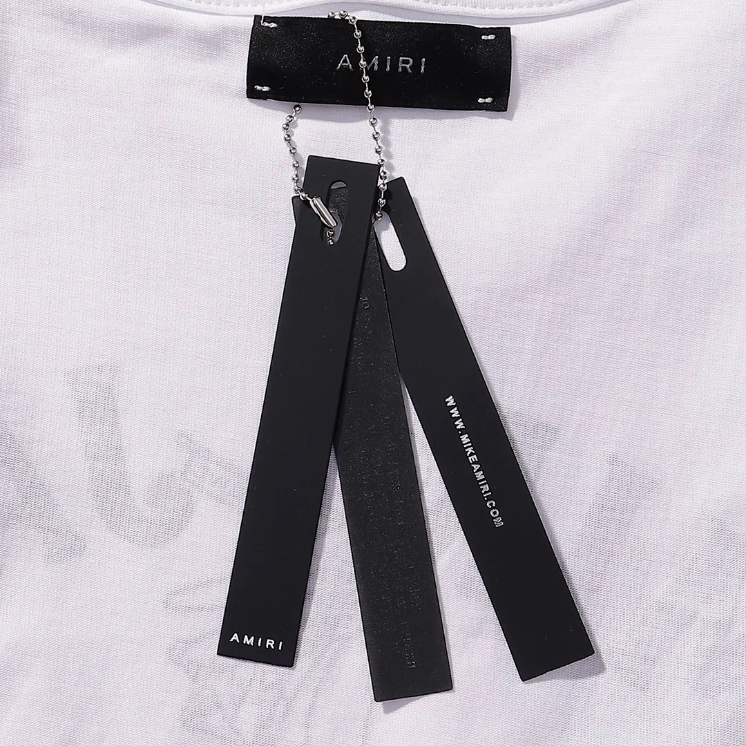 Style number: 750 P126 Fabric: 260g double yarn AMIRI 2025 spring and summer new logo round neck T-shirt high street men and women loose classic letter printed short sleeves Color: black. White Size: S M L XL