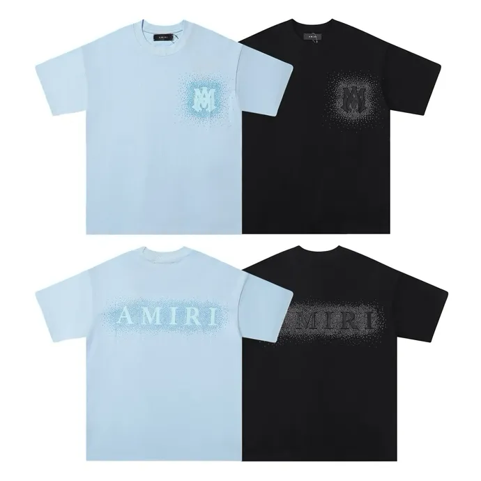 Style number: 692 P126 Fabric: 260g double yarn AMIRI 2025 spring and summer new logo round neck T-shirt high street same style for men and women loose classic letter all over printed LOGO short sleeves Color: black blue code number: S M L XL