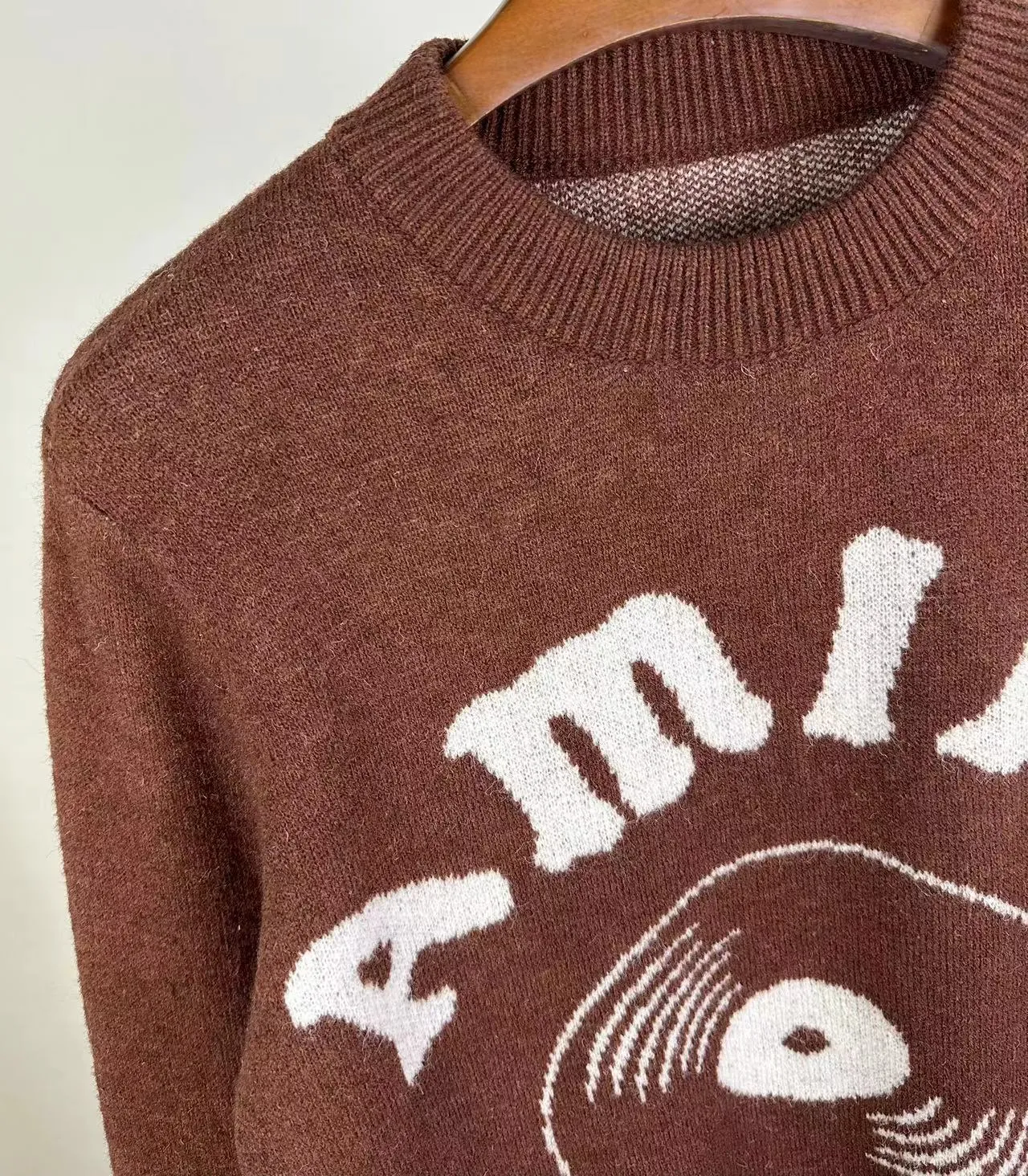P240 🎉🎉AMIRI autumn and winter new style, partial jacquard letter logo on the front, European and American style sweater, color: fluorescent green, brown, black, size: S M L XL XXL