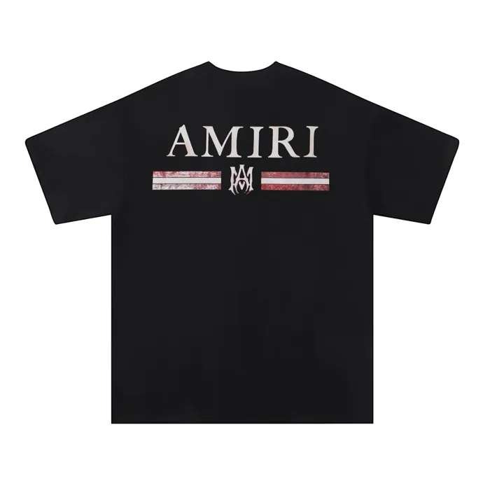 Style number: 698 P120 Fabric: 260g double yarn AMIRI 2025 spring and summer new logo round neck T-shirt high street unisex style loose classic letter short sleeves Color: White Black Size: S M L XL