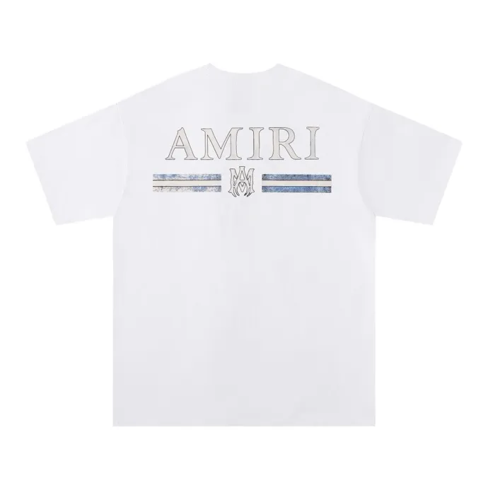 Style number: 698 P120 Fabric: 260g double yarn AMIRI 2025 spring and summer new logo round neck T-shirt high street unisex style loose classic letter short sleeves Color: White Black Size: S M L XL