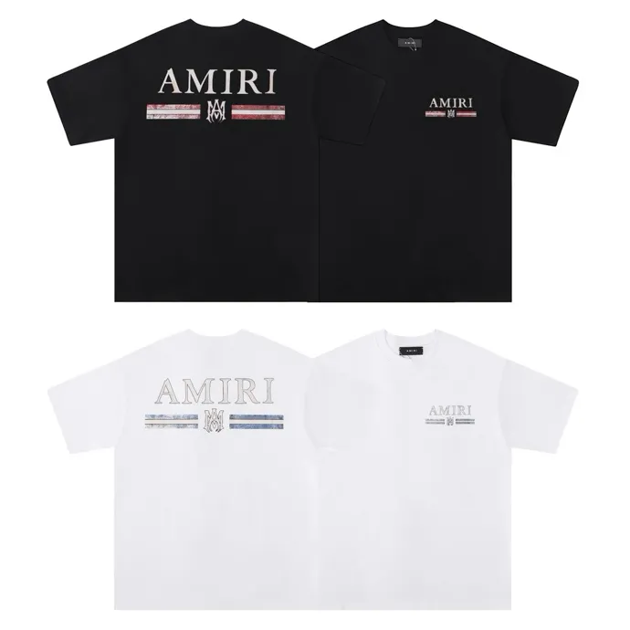 Style number: 698 P120 Fabric: 260g double yarn AMIRI 2025 spring and summer new logo round neck T-shirt high street unisex style loose classic letter short sleeves Color: White Black Size: S M L XL