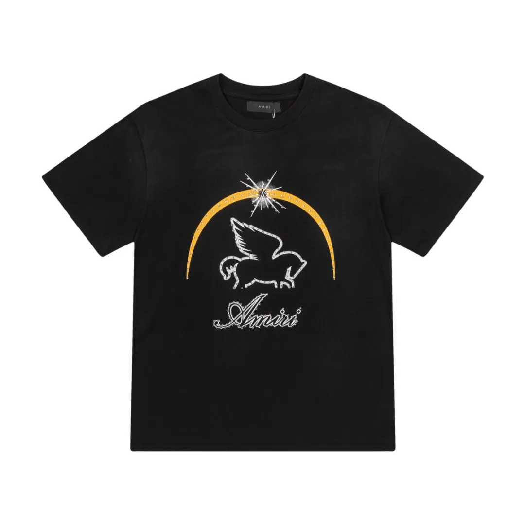 8028#P152amiri washed model with hot diamond printing logo, made of 300g weight fabric, color: black. Size: S M L XL