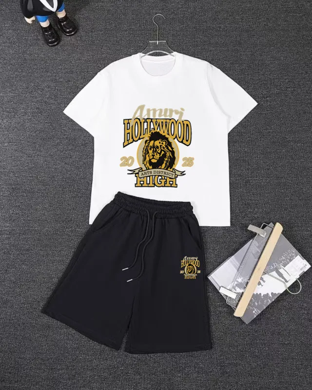 P280 AMIRI spring and summer short-sleeved suit, Xinjiang long-staple cotton short-sleeved + pure cotton terry shorts, a fusion of top elements, trendy men's fashion, unparalleled in terms of upper body comfort, it can be said to be a must-have set for summer. Size: S M L
