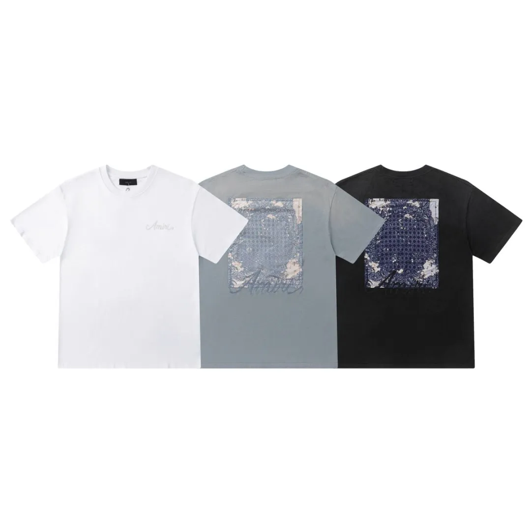 8070#P184, AMIRI patch embroidery washed style, color: black, white, fog blue, size: S M L XL