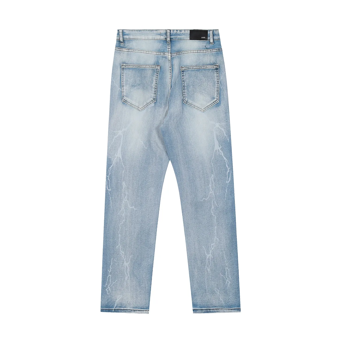#M09 P168💰 AMIRI patch embroidery jeans trousers AMIRI high street basic ripped tight elastic jeans trousers amiri brand jeans break the production process and cutting of the original jeans, the fabrics are softer and more comfortable Hand-sewn collar label Customized logo buttons Genuine leather tag Color: blue Size: 30-32-34-36