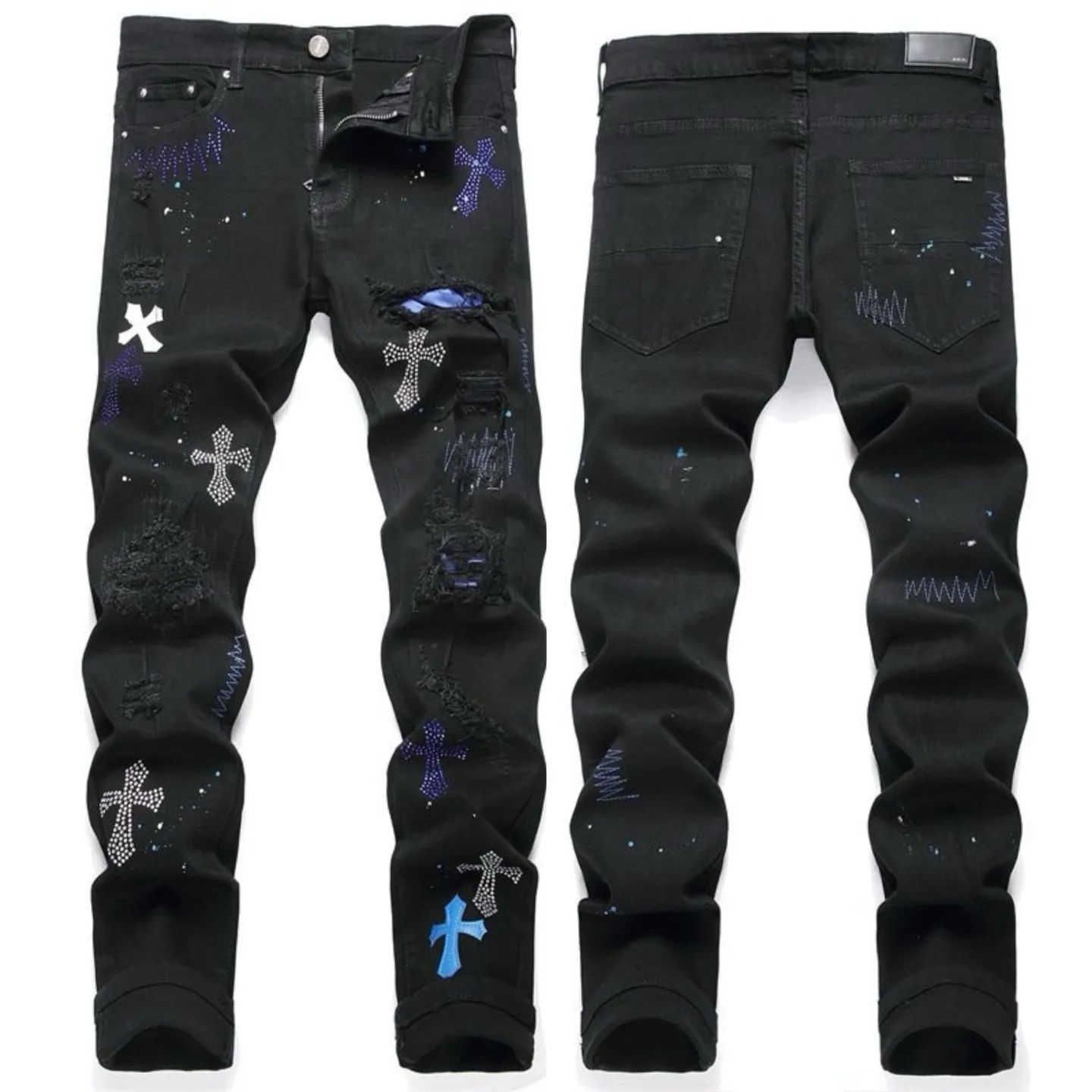 P246 💰 (Top version) AMIRI popular high street jeans slim fit stretch washed knife cut trousers for men. AMIRI amiri is transliterated as Emil, which is the name of the founder. Mike Amiri, the founder of amiri, grew up in Los Angeles, USA. He was influenced by local street culture and Punk Rock since childhood, so he founded the amiri brand named after himself. A variety of trendy clothing meets the needs of different fashion players. Amiri clothing has novel and unique styles and is a well-known street brand in the United States. The styles and styles of many clothes are loved by many street photographers. The various clothing styles meet the dressing needs of different people, show their unique temperament, and show the trend of dressing. amiri's jeans are relatively famous. Not only do they have many styles, but the quality of the jeans is also very good. Many celebrities have also worn amiri brand jeans. Color: Picture color Size: 28, 30, 32, 34, 36 28 30 32 34 36 Waist 71 76 81 86 91 Qianlang 26.5 27.5 28.5 29.5 30.5 Hou Lang 37 38 39 40 41 Foot 14 14.8 15.6 16.4 17.2 Foreign Minister 100 102 104 106 107