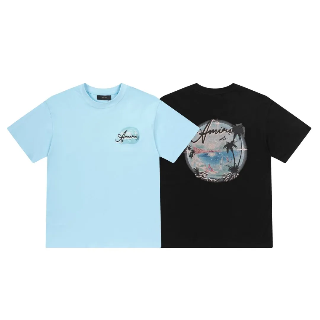 8018#P160amiri digitally printed hot diamond logo, made of 300g fabric, color: black, sky blue. Size: S M L XL