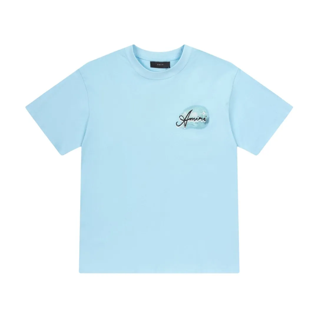 8018#P160amiri digitally printed hot diamond logo, made of 300g fabric, color: black, sky blue. Size: S M L XL