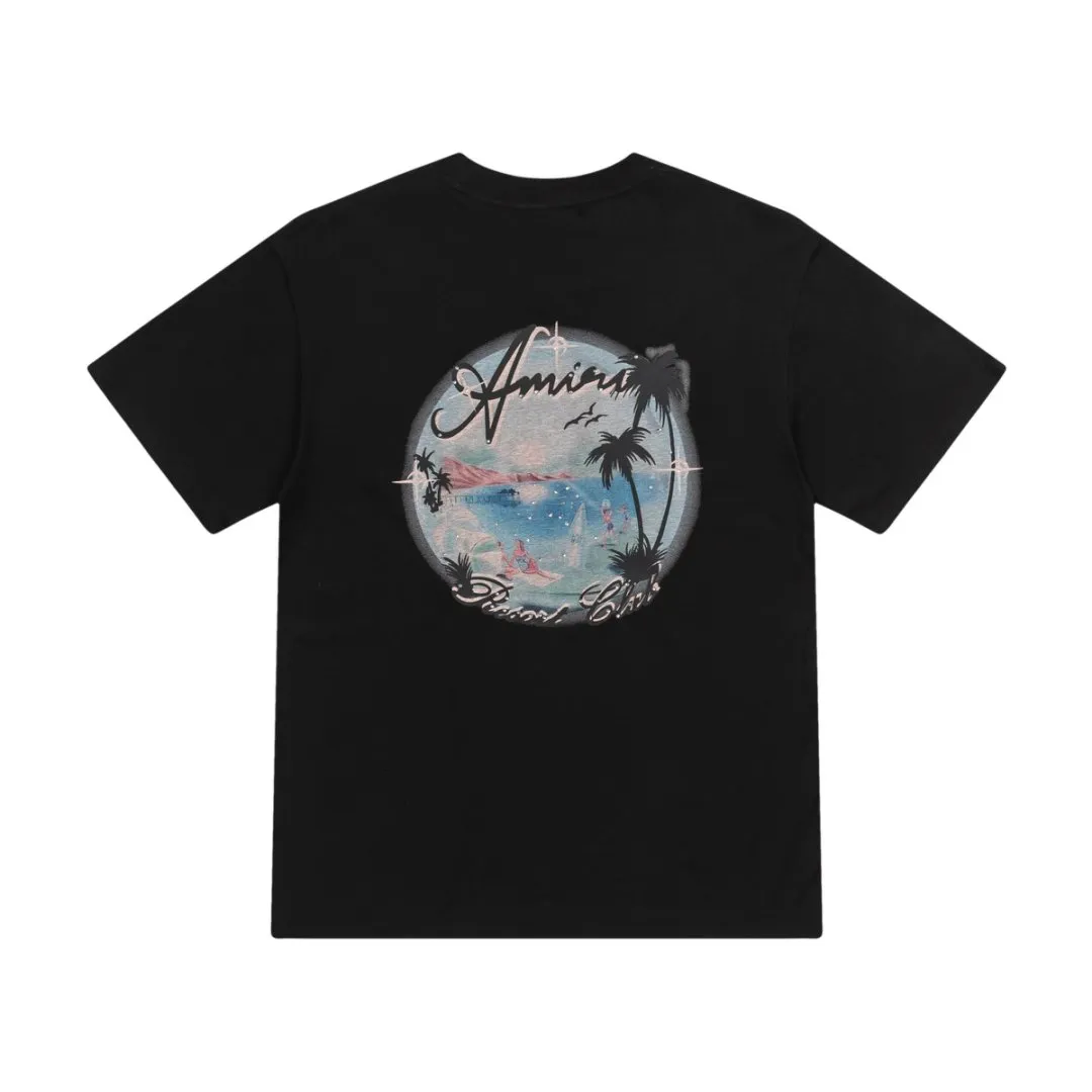 8018#P160amiri digitally printed hot diamond logo, made of 300g fabric, color: black, sky blue. Size: S M L XL