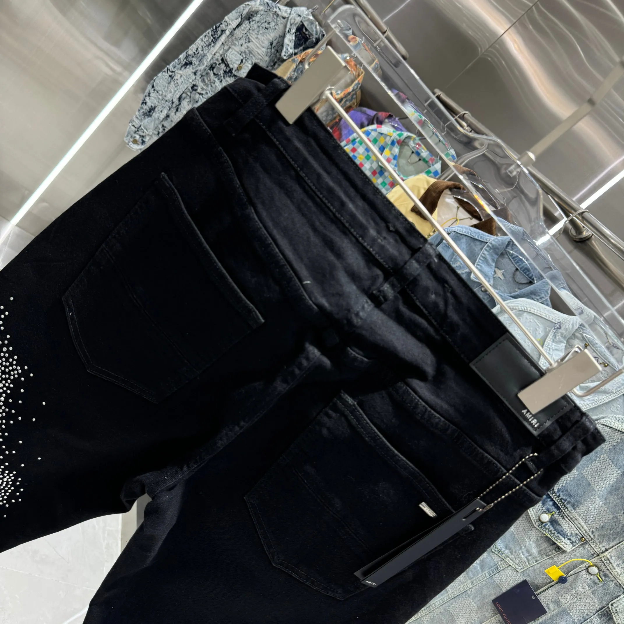 P290 Amiri letter pattern hot diamond street fashion slim fit stretch jeans Color Black Size 30 32 34 36 38