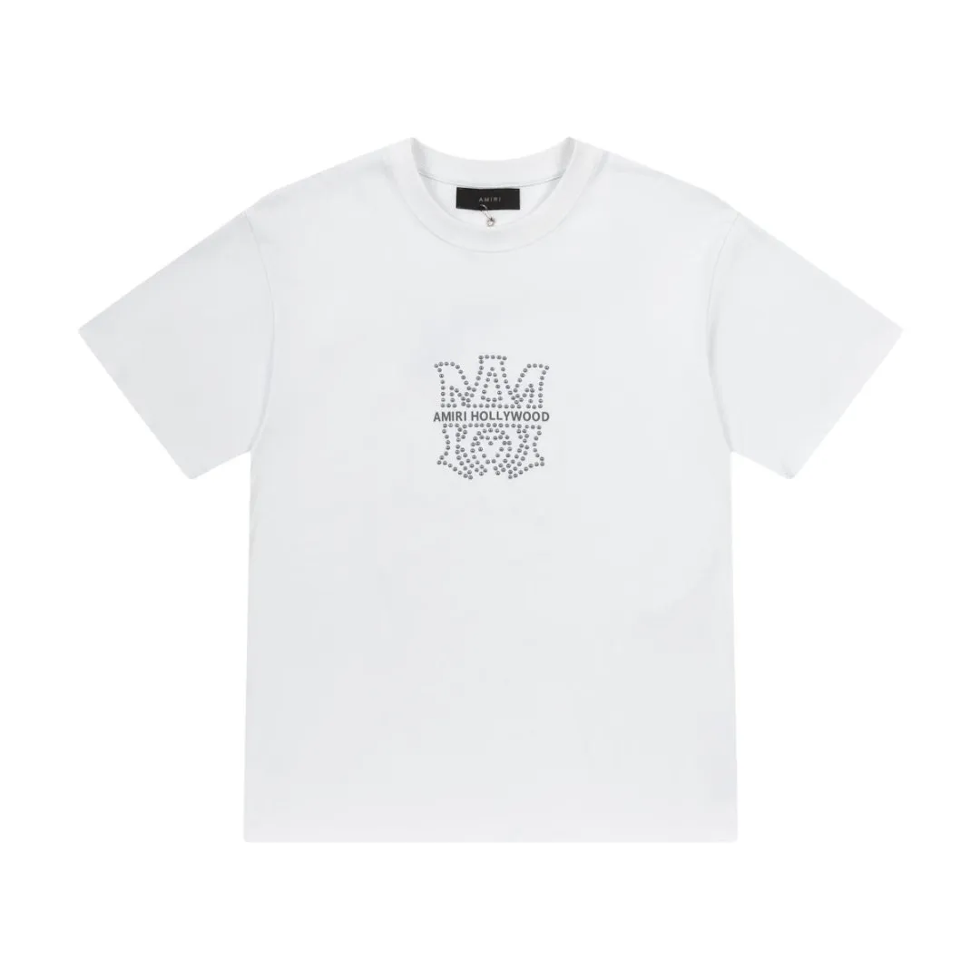 8025#P160amiri ceramic hot diamond logo, made of 300g heavy fabric, color: black, white, grape purple. Size: S M L XL