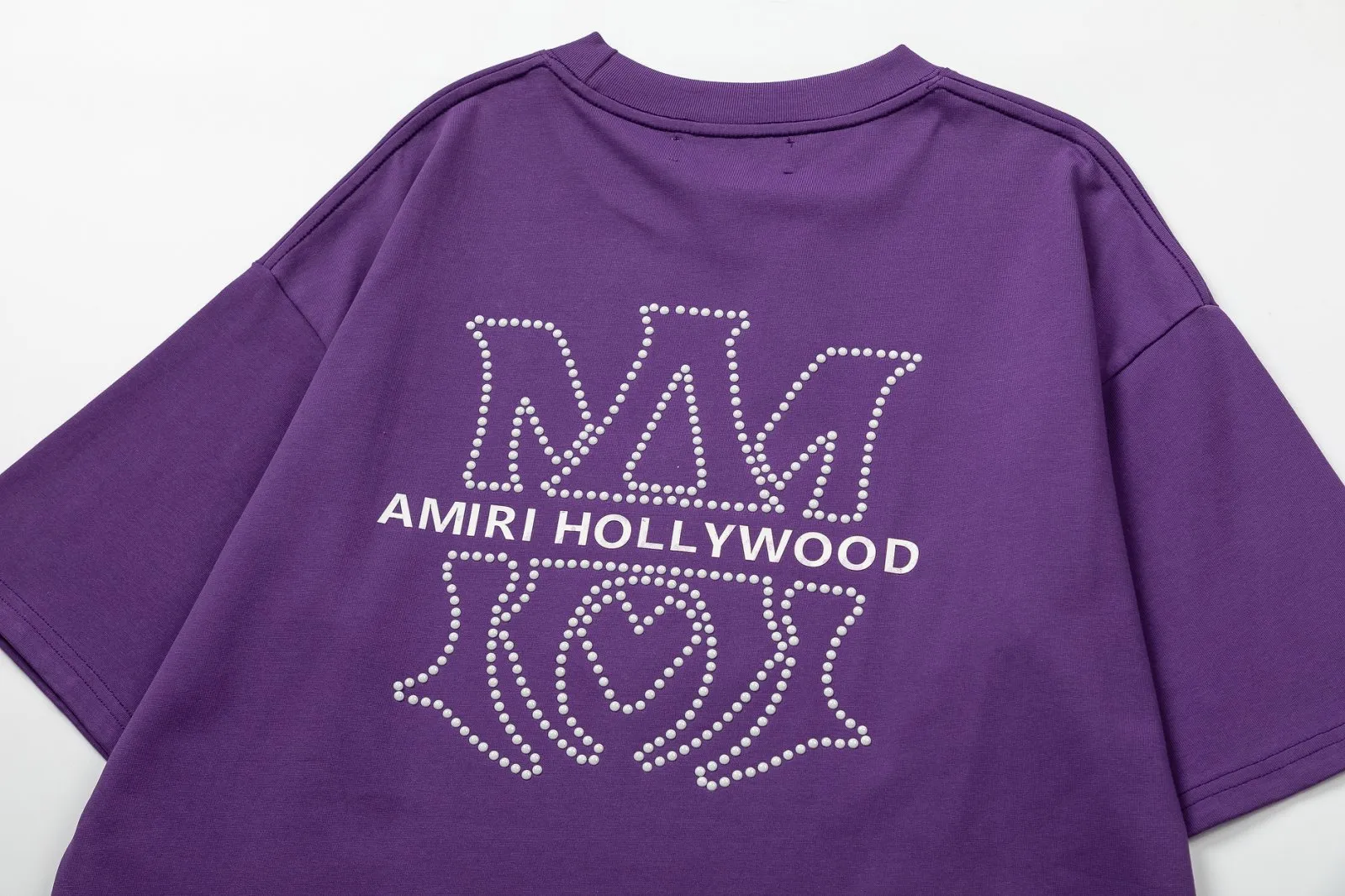 8025#P160amiri ceramic hot diamond logo, made of 300g heavy fabric, color: black, white, grape purple. Size: S M L XL