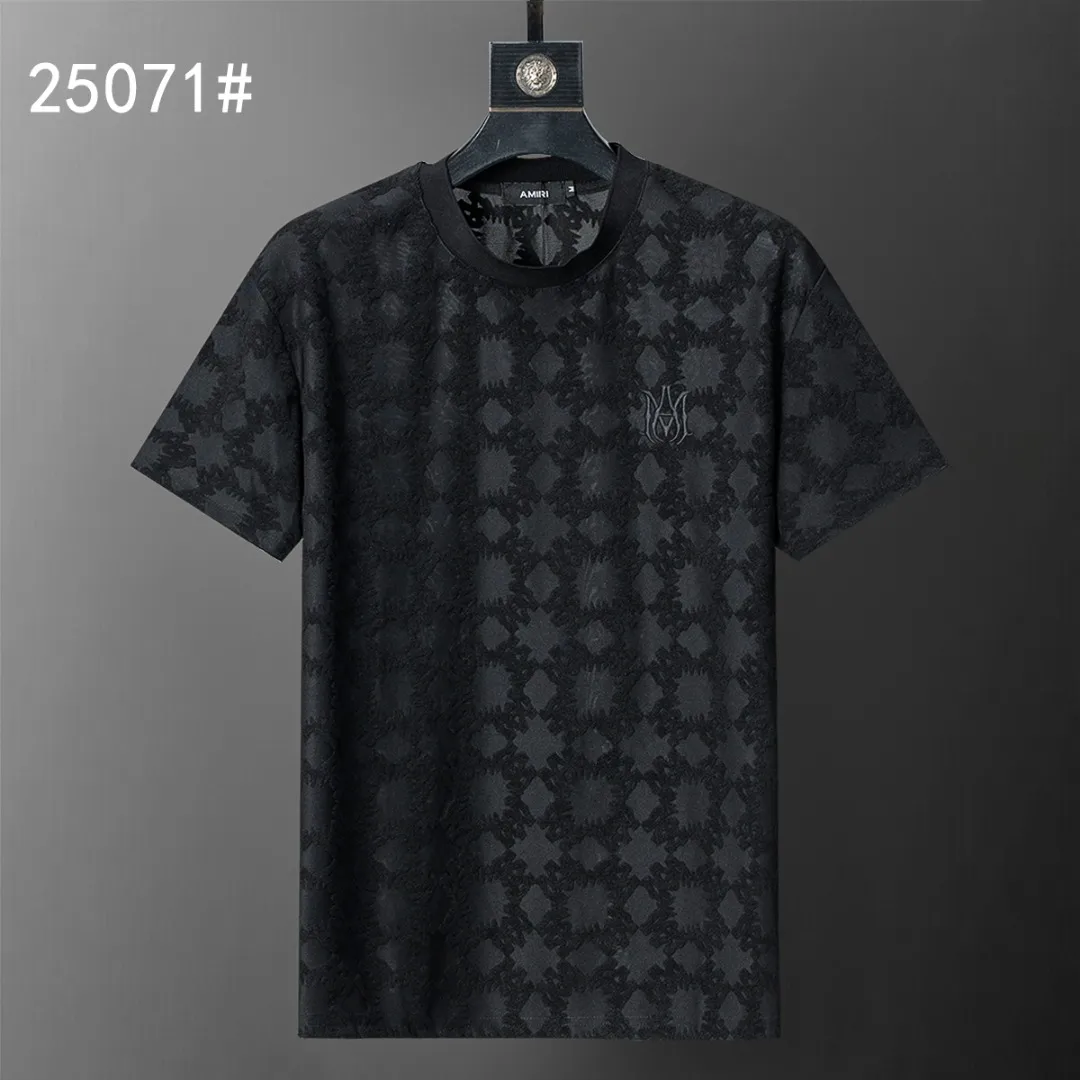 P130 Mili's 2026 spring and summer new men's round neck short-sleeved T-shirt, terry jacquard fabric, stylish and handsome, comfortable fabric, rigorous workmanship, and neat wiring. Good upper body effect·Size M-3XL black