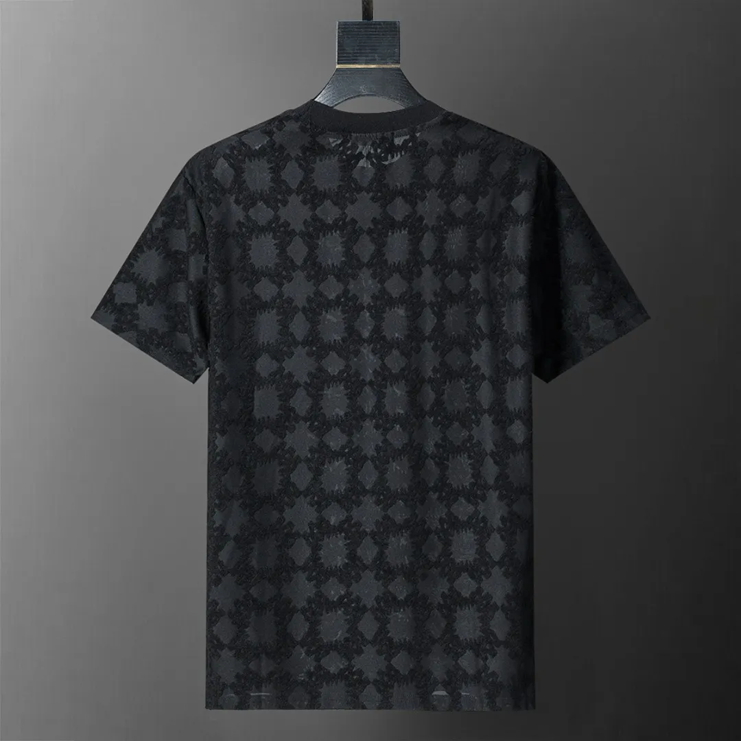 P130 Mili's 2026 spring and summer new men's round neck short-sleeved T-shirt, terry jacquard fabric, stylish and handsome, comfortable fabric, rigorous workmanship, and neat wiring. Good upper body effect·Size M-3XL black