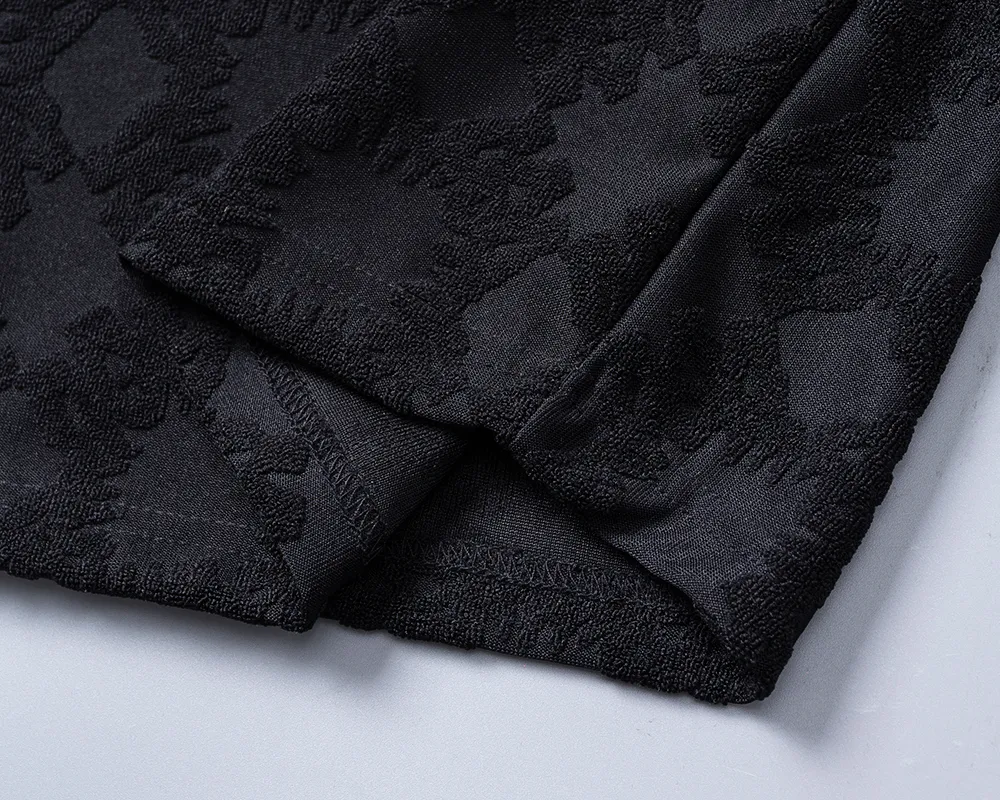 P130 Mili's 2026 spring and summer new men's round neck short-sleeved T-shirt, terry jacquard fabric, stylish and handsome, comfortable fabric, rigorous workmanship, and neat wiring. Good upper body effect·Size M-3XL black