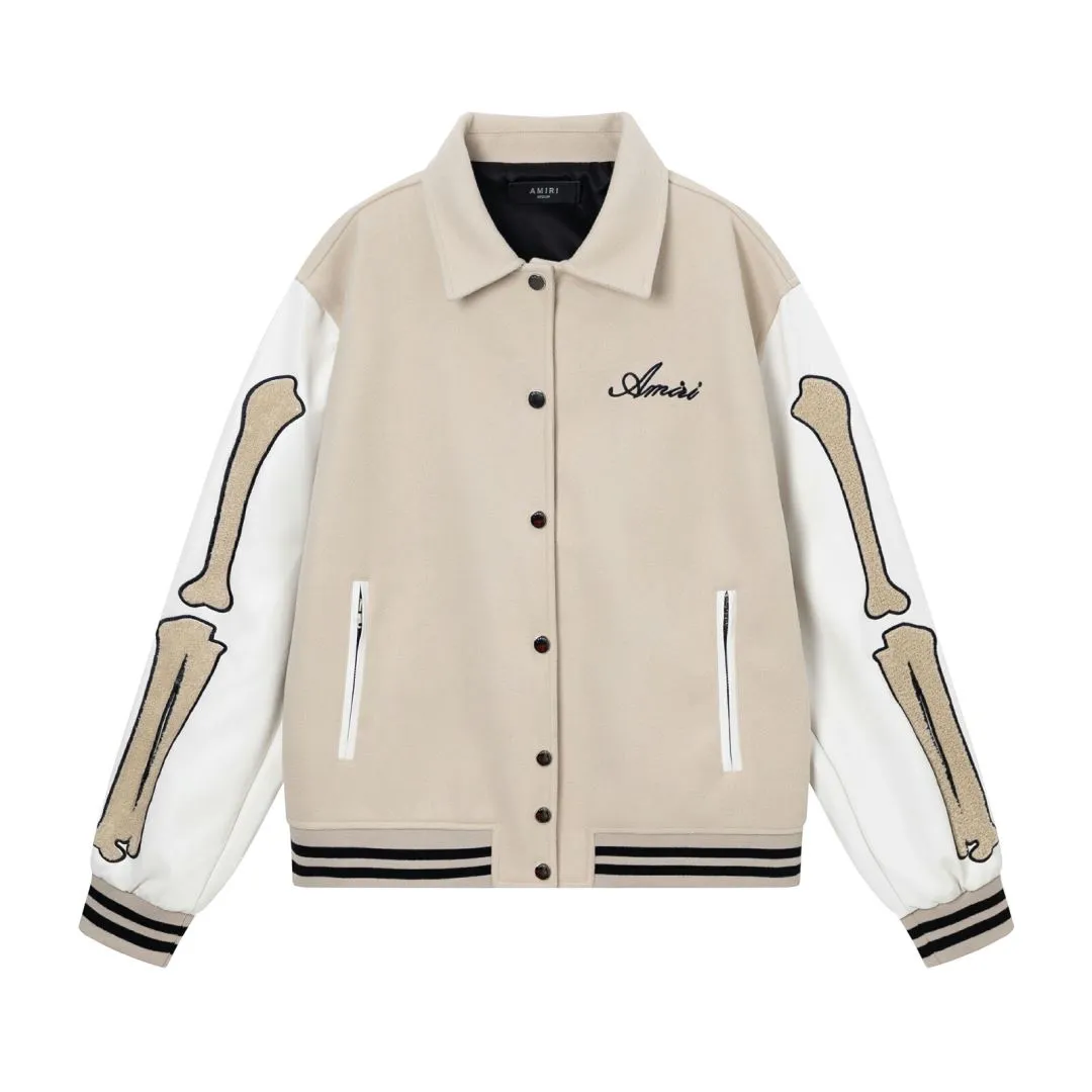 7153#P430AMIRI bone embroidery model, sleeves hit leather. Color: coffee, apricot, size: S M L XL