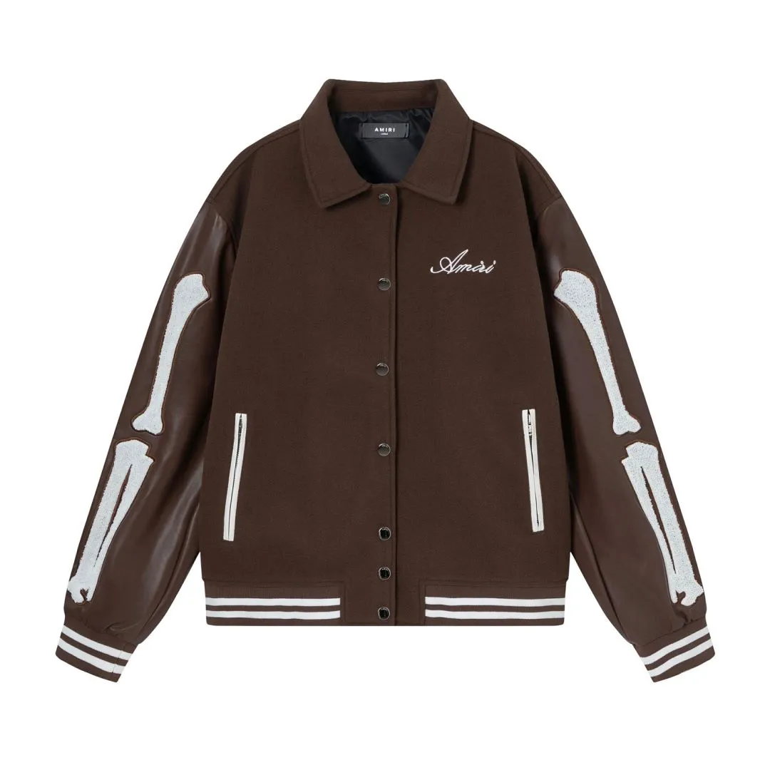 7153#P430AMIRI bone embroidery model, sleeves hit leather. Color: coffee, apricot, size: S M L XL